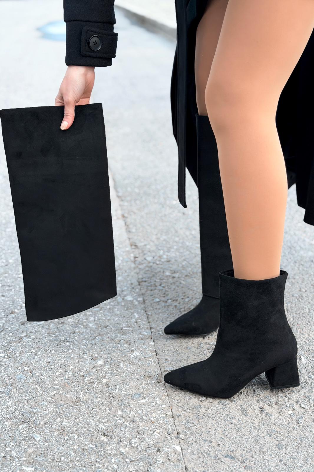 Axen Kadın Kadın Tak - Çıkar Bot - Çizme Siyah Süet - ILOVESHOES