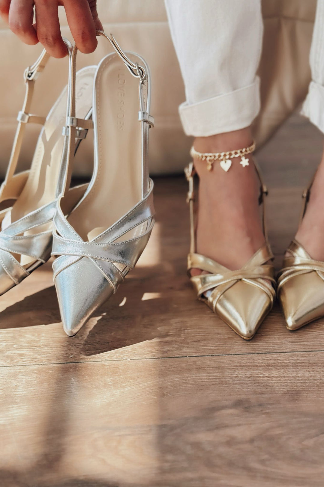 Peraps Parlak Deri Yüksek Topuklu Stiletto Gold - ILOVESHOES