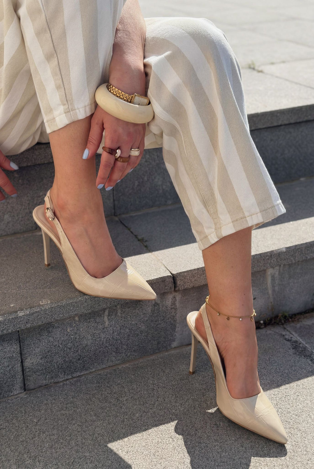 Lure Bej Kroko Mat Deri Kadın Stiletto