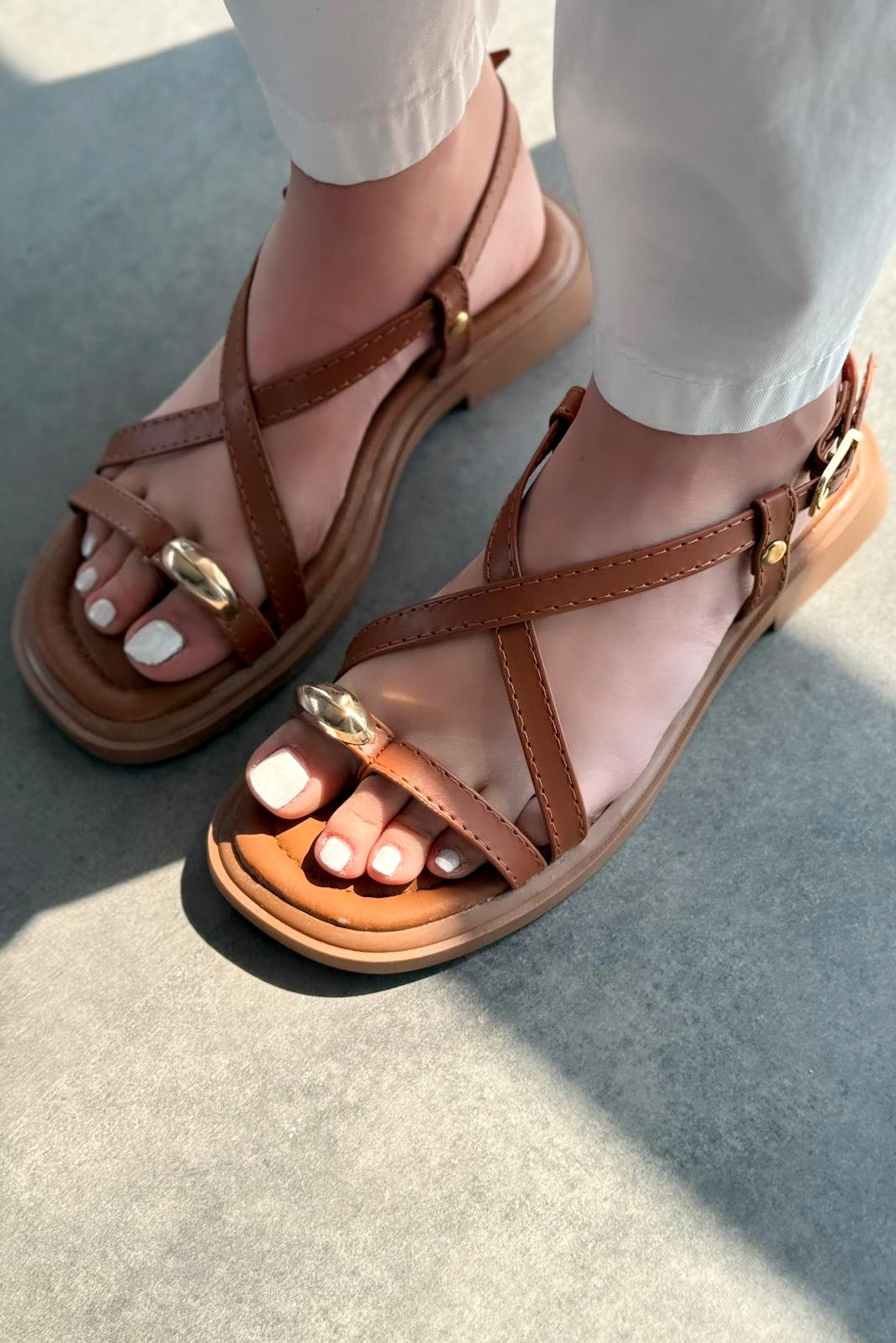 Pavia Mat Deri Taba Parmakarası Kadın Sandalet - ILOVESHOES