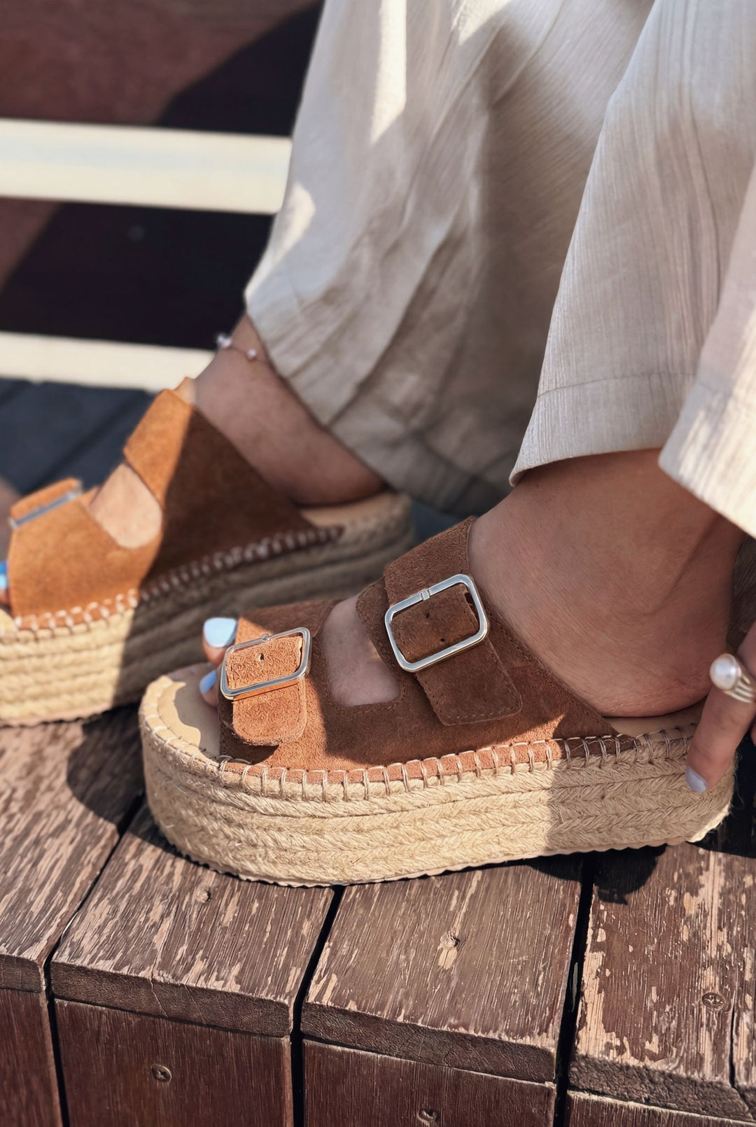 Serinel Taba Hakiki Süet Kadın Dolgu Topuklu Terlik - ILOVESHOES