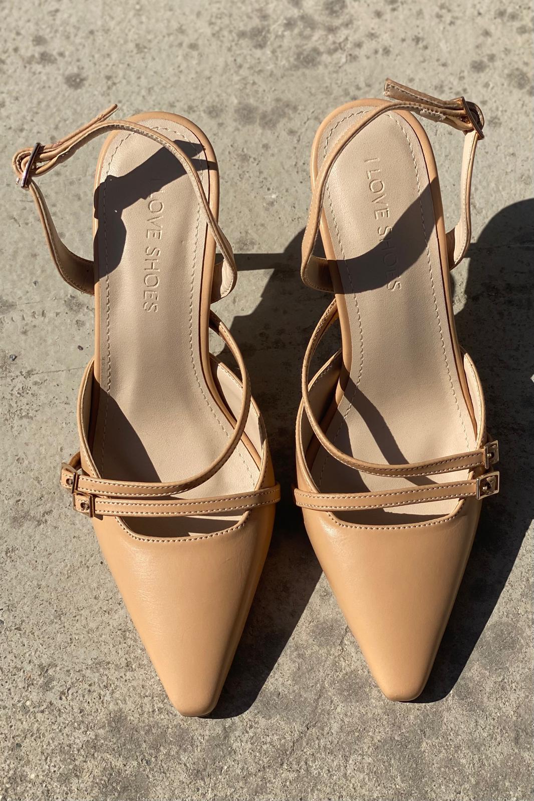 Telmor Mat Deri Bant Detaylı Yüksek Topuklu Stiletto Nude - ILOVESHOES