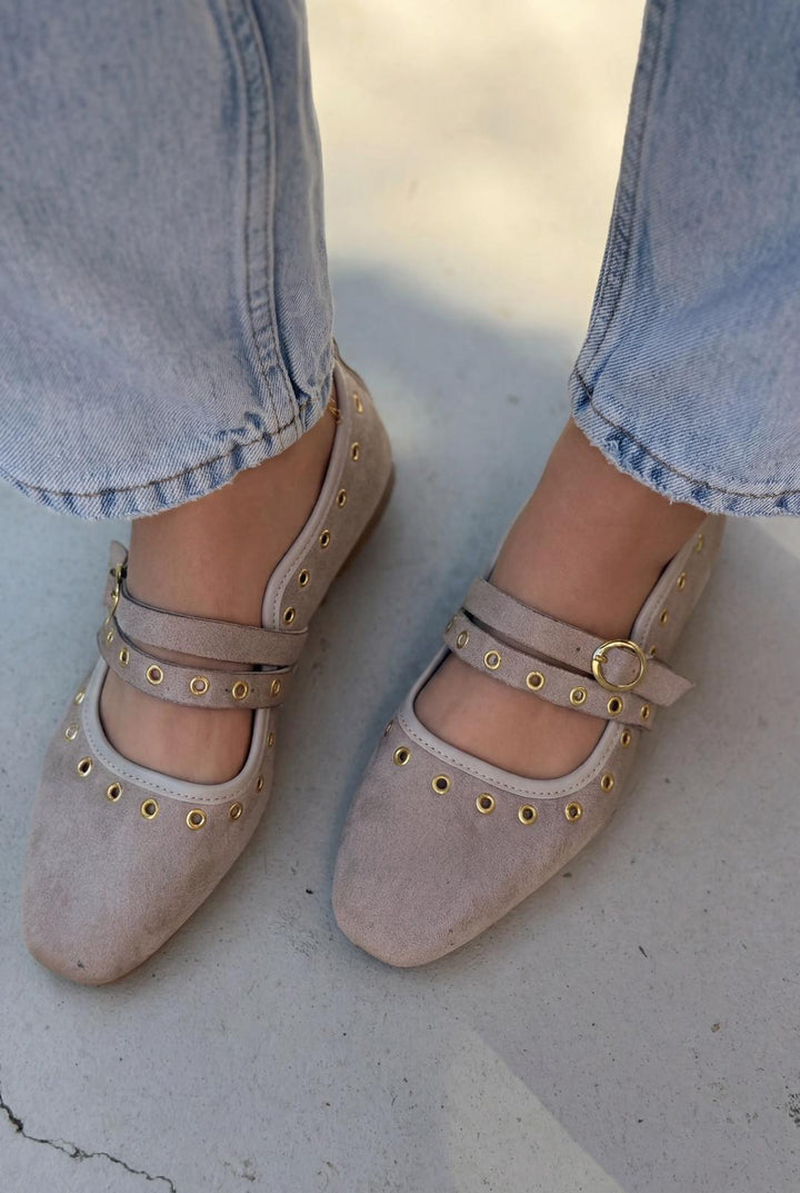 Elia Kadın Babet Bej Süet - ILOVESHOES