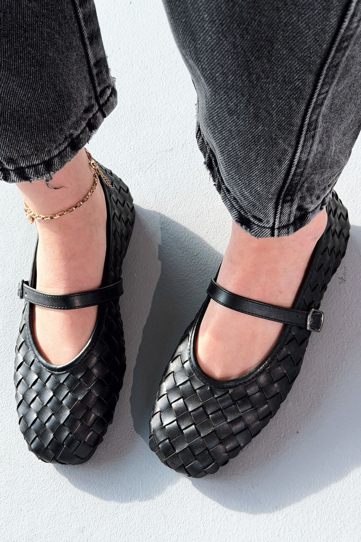 Roselle Kadın Babet Siyah Mat Deri - ILOVESHOES