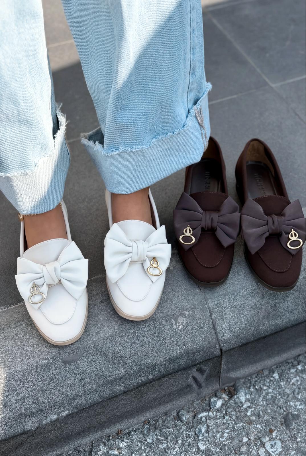 Norrada Kadın Loafer Bej Saten - ILOVESHOES