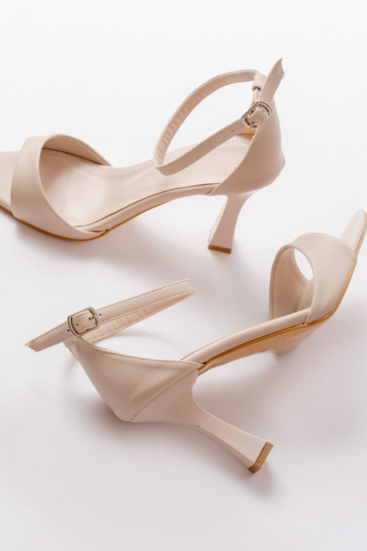 Kolya Mat Deri Bej Topuklu Ayakkabı - ILOVESHOES