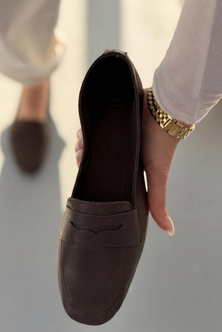 Melniel Acıkahve Hakiki Deri Kadın Loafer - ILOVESHOES