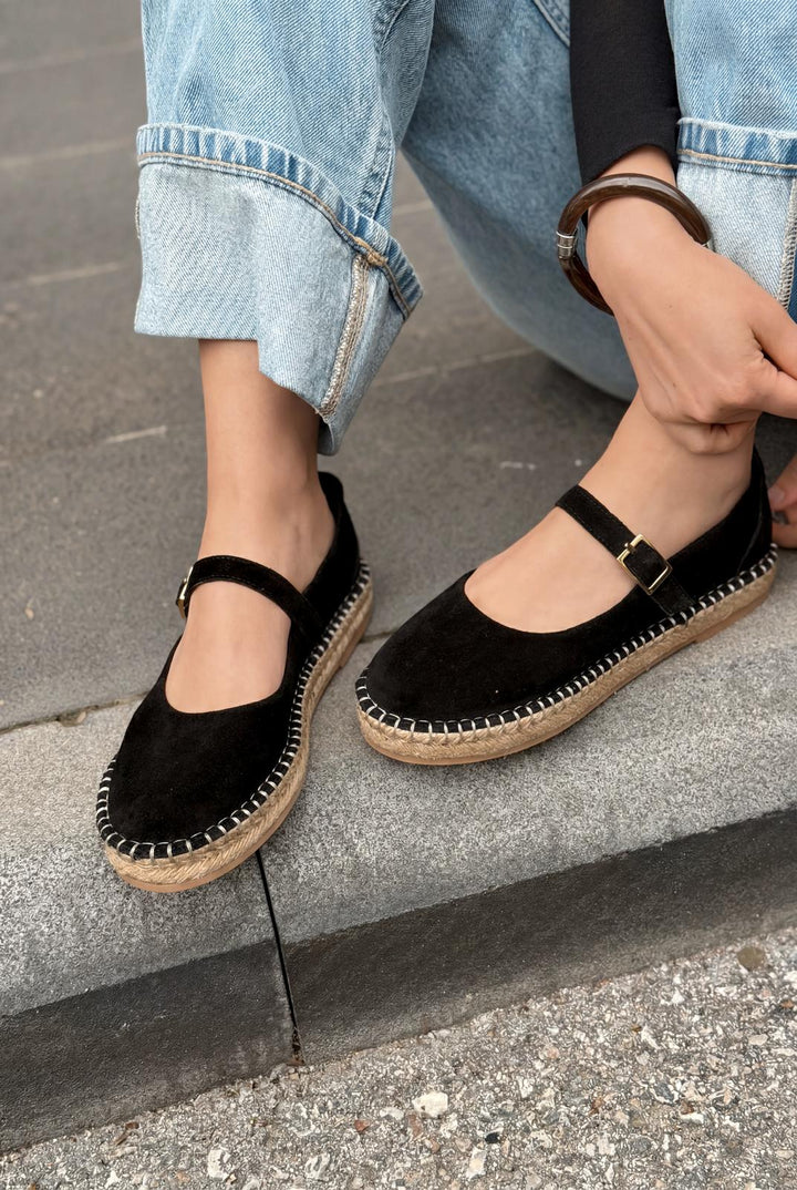 Marena Siyah Hakiki Süet Kadın Espadril - ILOVESHOES