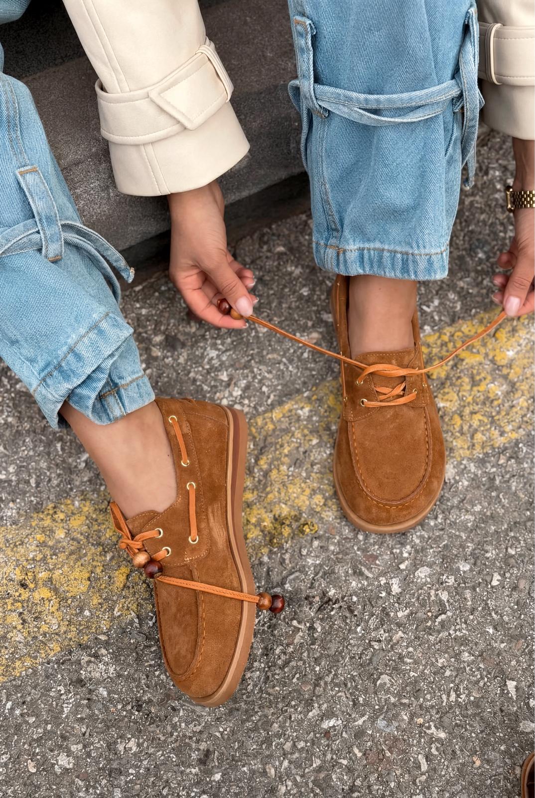 Armon Hakiki Süet Kadın Oxford Taba - ILOVESHOES