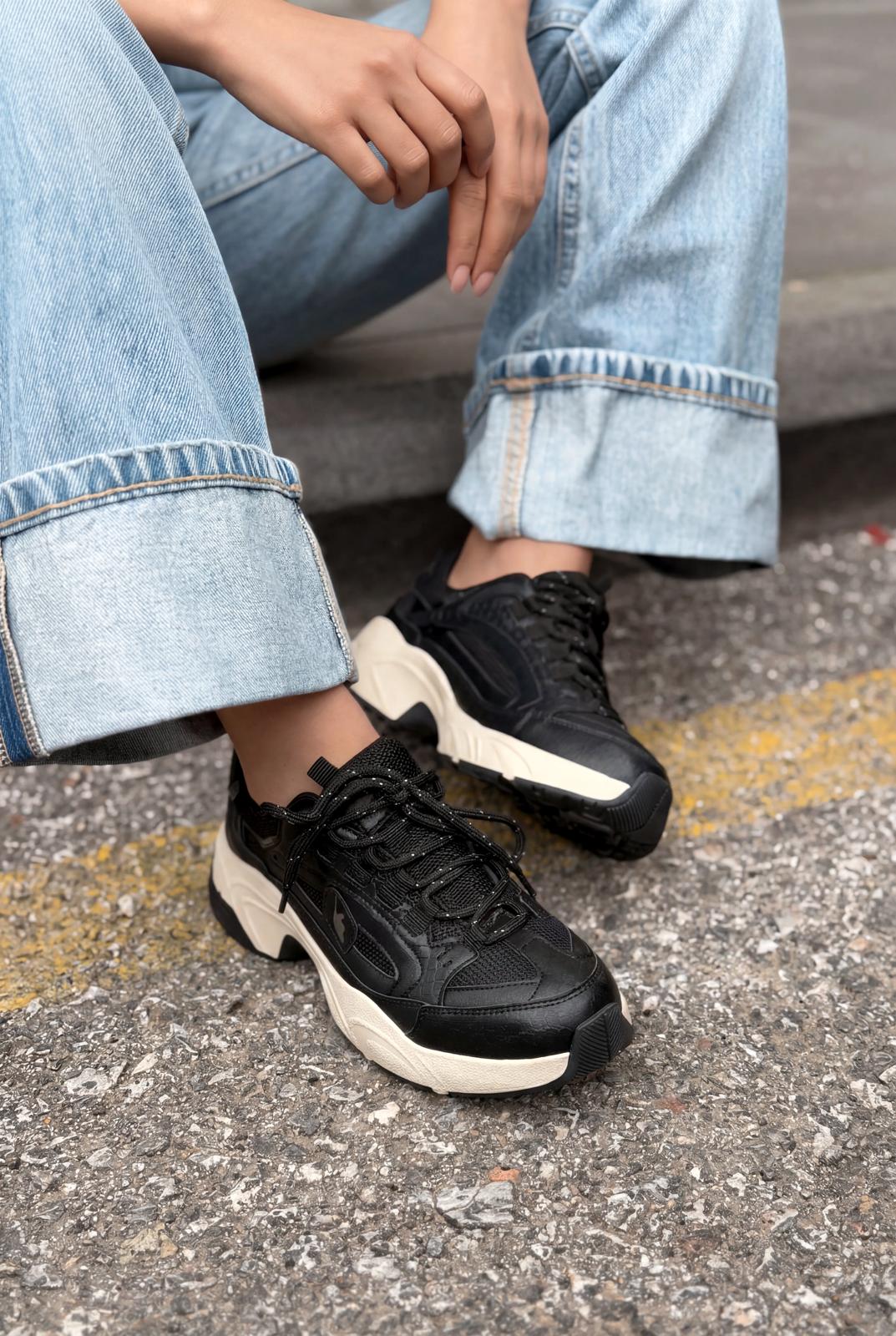 Norser Siyah Hakiki Deri Kadın Spor Ayakkabı - ILOVESHOES