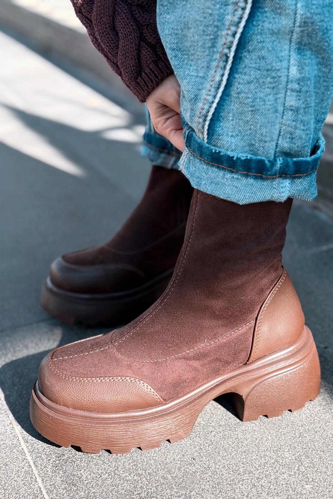 Gariel Kadın Kalın Taban Bot Acıkahve Süet - ILOVESHOES