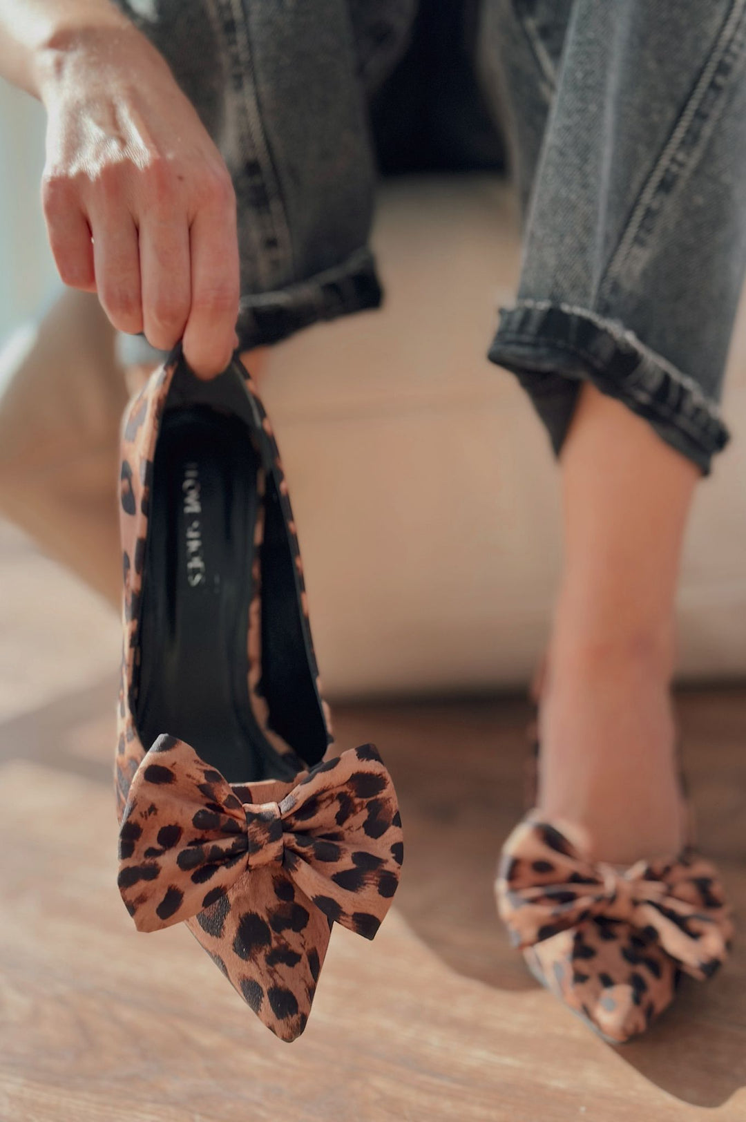 Rensav Saten Kurdele Detaylı Kadın Stiletto Leopar Desenli