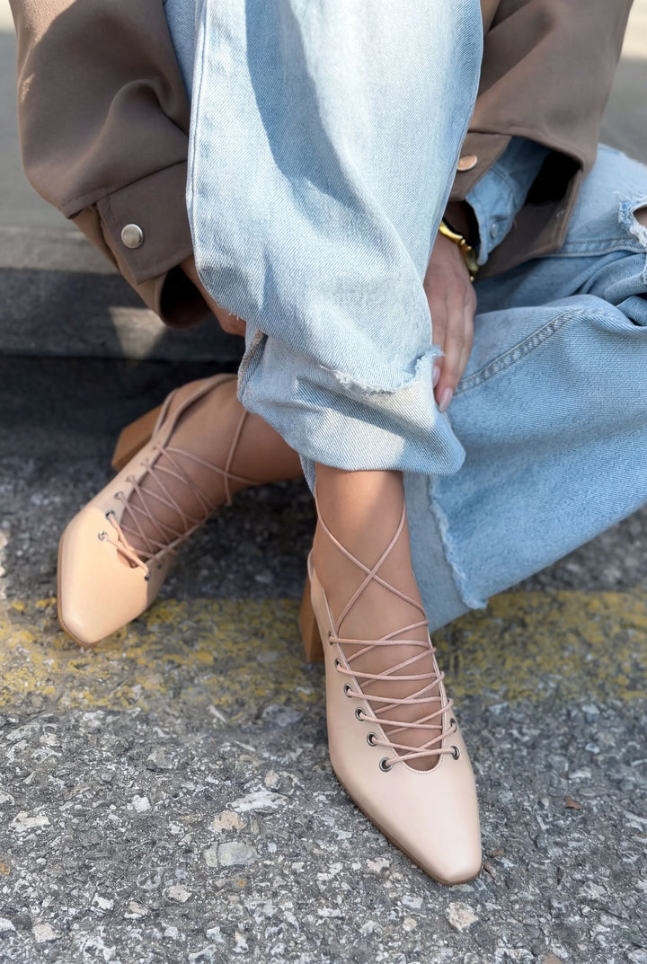 Yorella Topuklu Ayakkabı Nude Mat Deri - ILOVESHOES