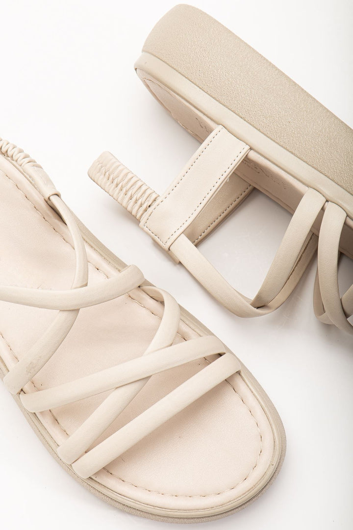 Herilva Mat Bej Çapraz Bantlı Kadın Sandalet - ILOVESHOES