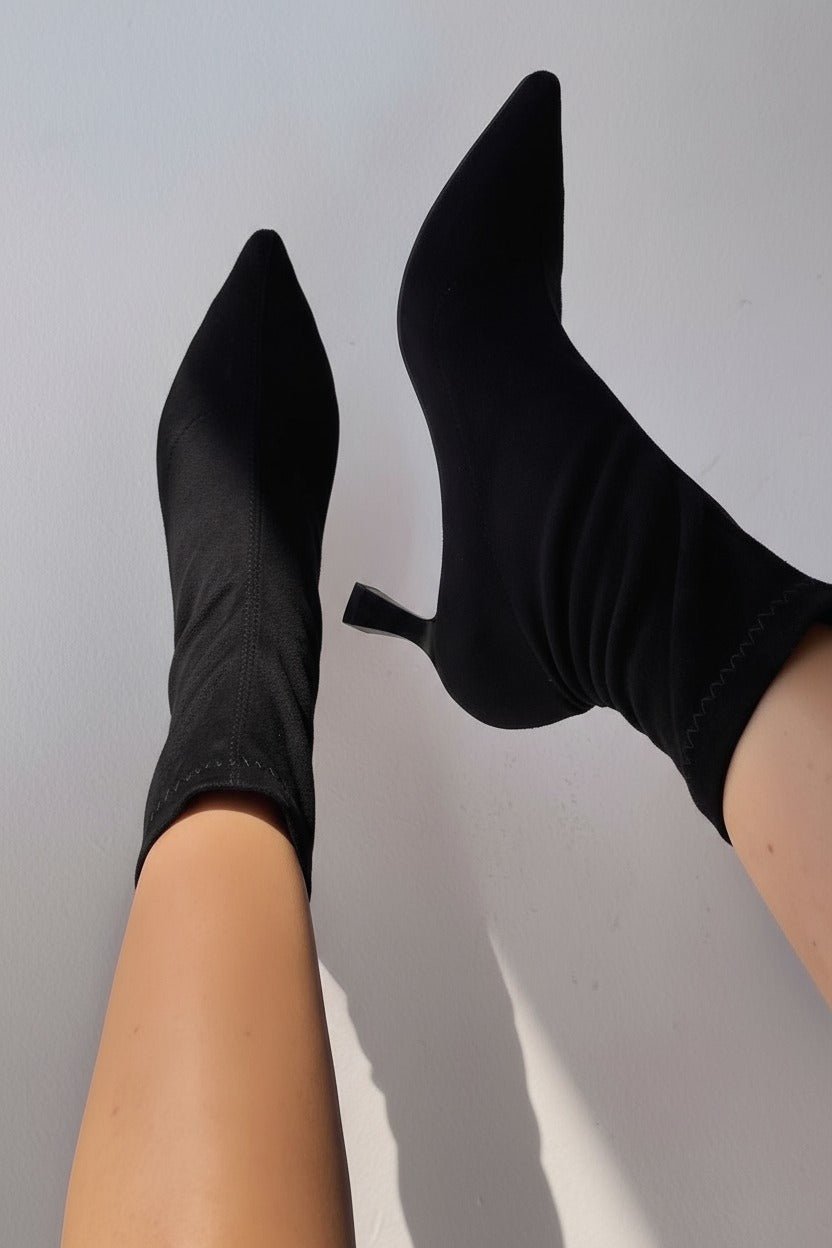 Loravo Süet İnce Topuklu Siyah Çorap Bot - ILOVESHOES