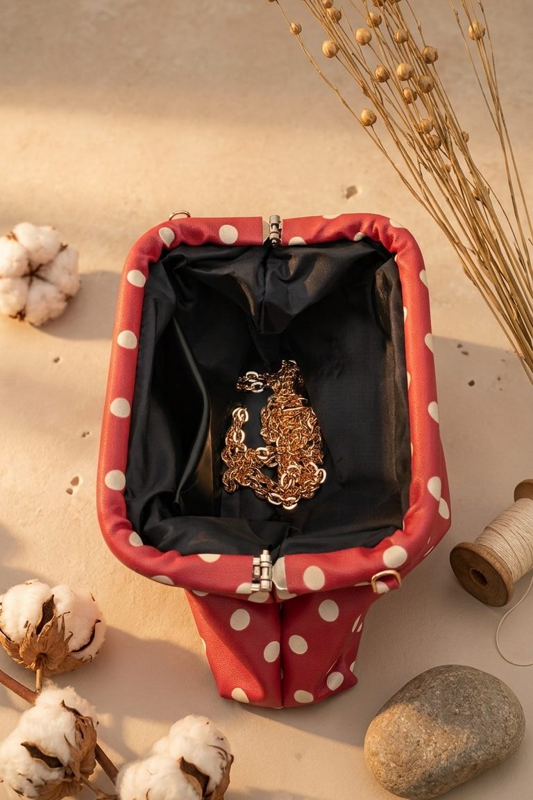 Talleri Kırmızı Puantiyeli Mat Deri Kadın Çanta - ILOVESHOES