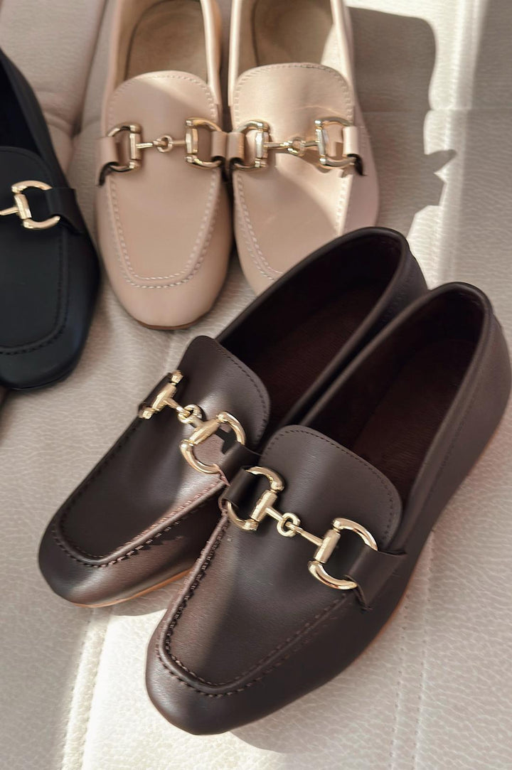 Lofin Mat Deri Toka Detaylı  Kadın Loafer Acıkahve