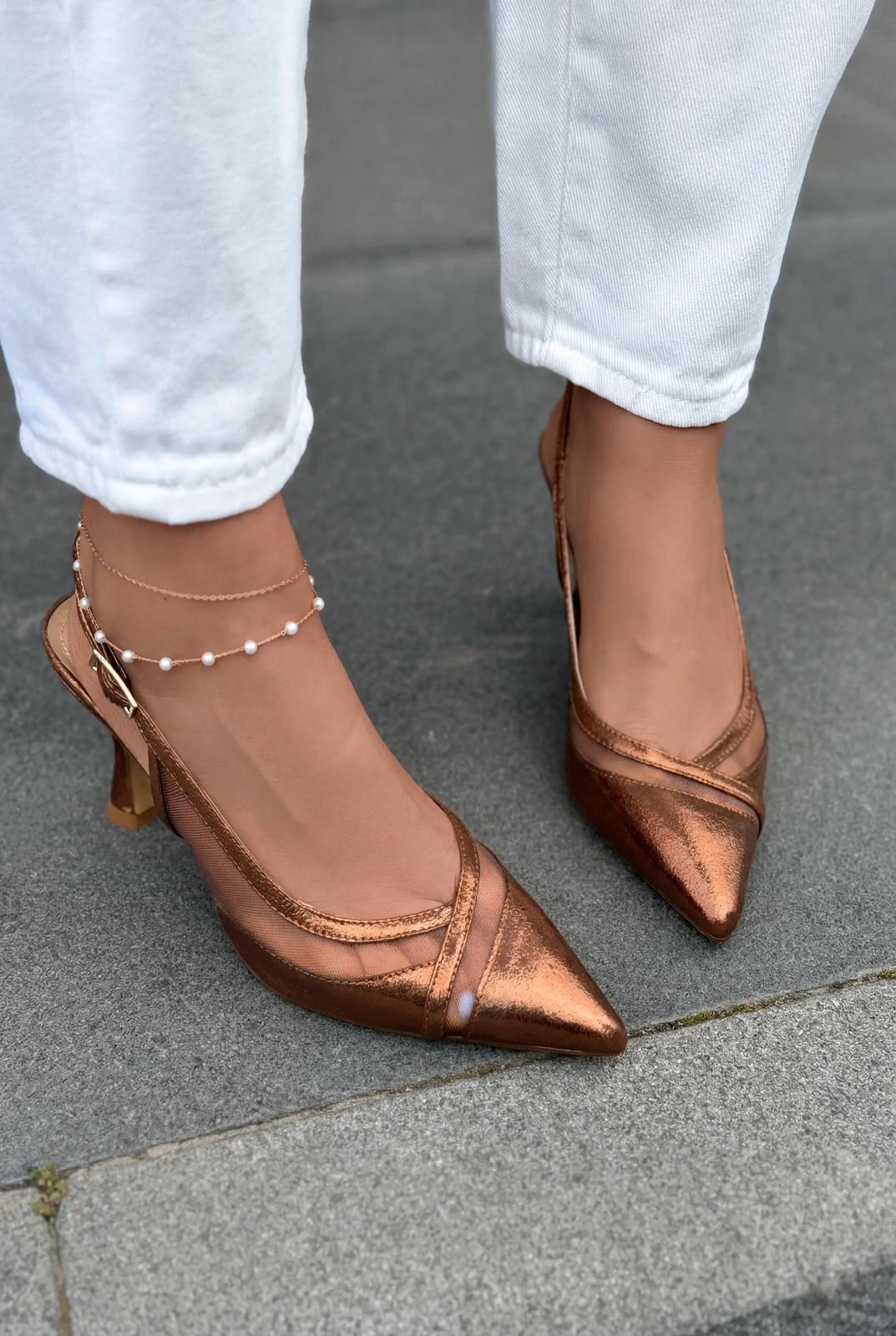 Almerion Stiletto Bronz Parlak Deri - ILOVESHOES