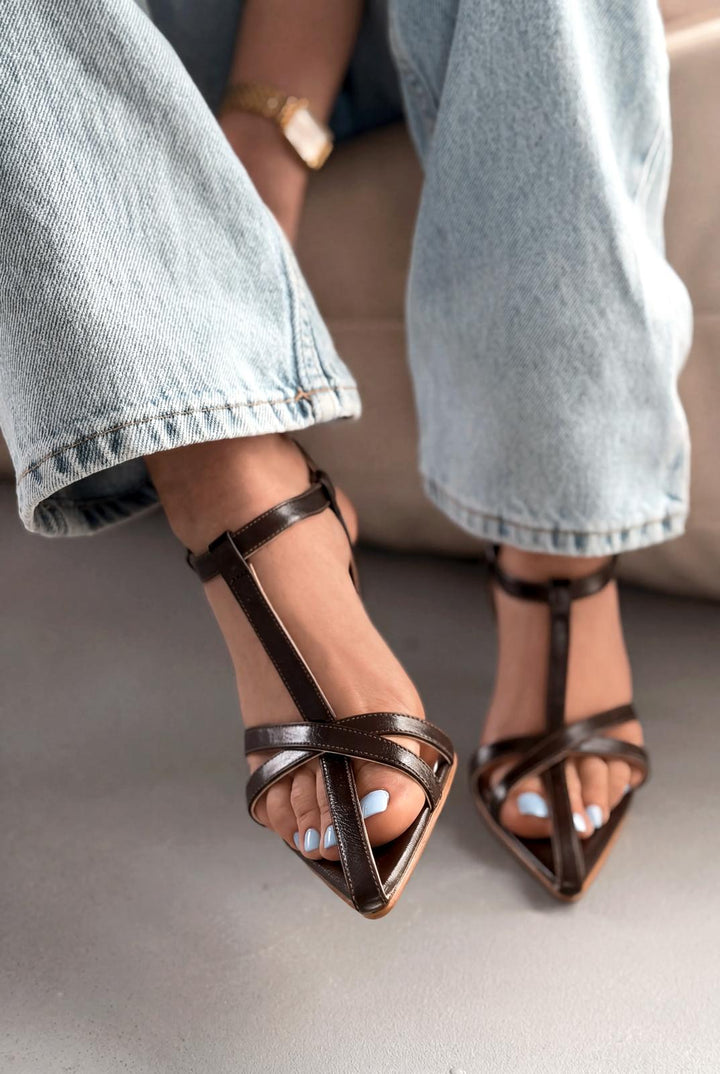 Morlen Acıkahve Rugan Kadın Topuklu Sandalet - ILOVESHOES