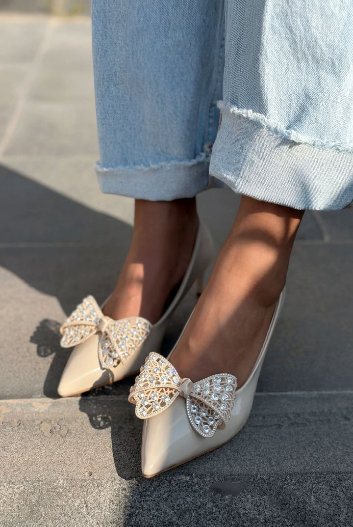 Sorexa Stiletto Bej Rugan Fiyonk Detaylı - ILOVESHOES
