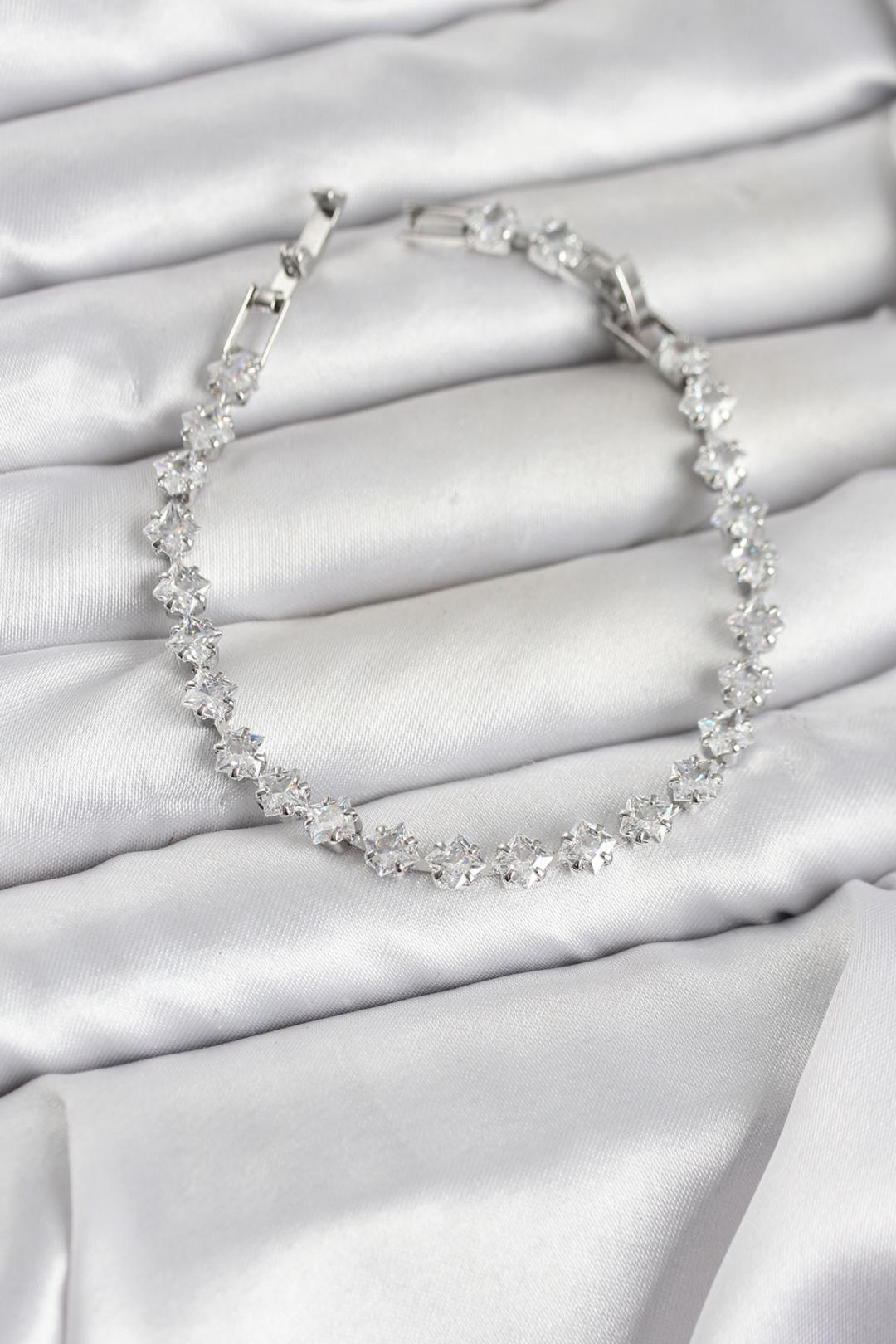 ILS - 1115 Kadın Bileklik Gümüş Pirinç Kare Zirkon Taşlı - ILOVESHOES