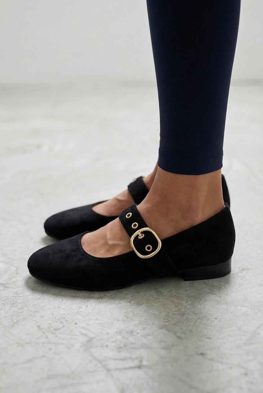 Dexor Kadın Babet Siyah Süet - ILOVESHOES