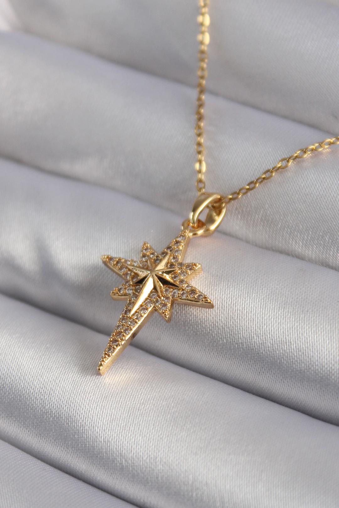 ILS - 1120 Kadın Kolye Gold Çelik Kutup Yıldızı - ILOVESHOES