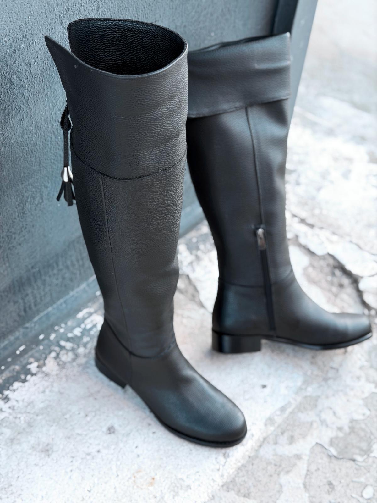 Jolvern Kadın Çizme Siyah Mat Deri Püskül Detaylı - ILOVESHOES