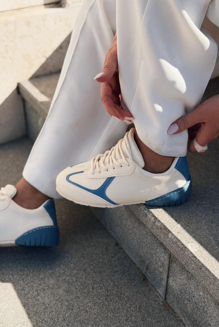 Rosven Mavi Mat Deri Kadın Spor Ayakkabı - ILOVESHOES