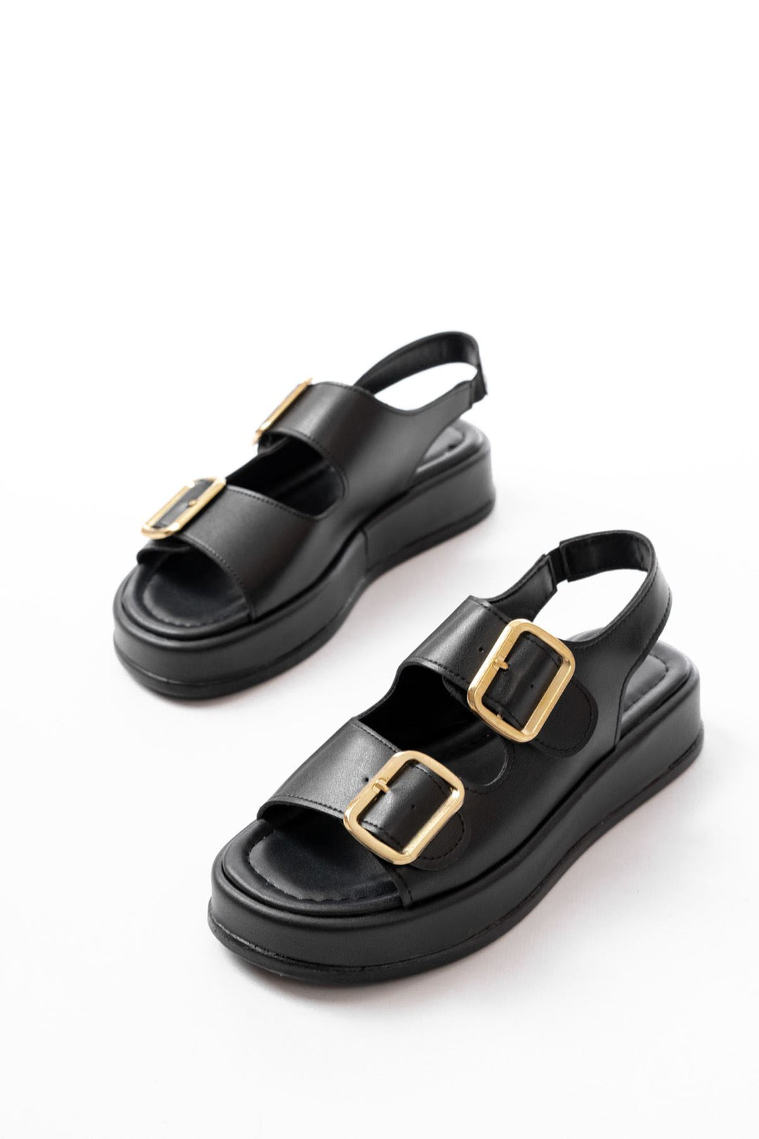 Borea Mat Deri Siyah Baretli Kadın Sandalet - ILOVESHOES