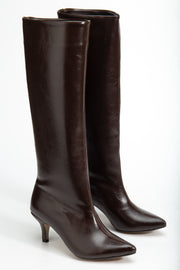 Celmira Kadın Topuklu Çizme Acıkahve Kırışık Rugan