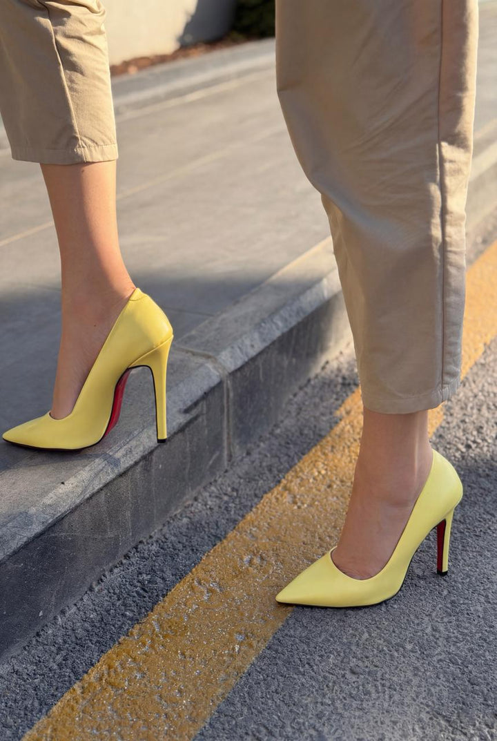 Noxi Sarı Mat Deri Kadın Stiletto - ILOVESHOES