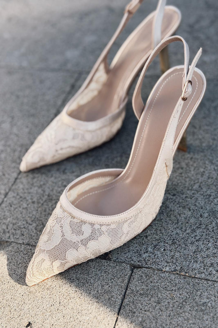 Delren Stiletto Bej Dantel - ILOVESHOES