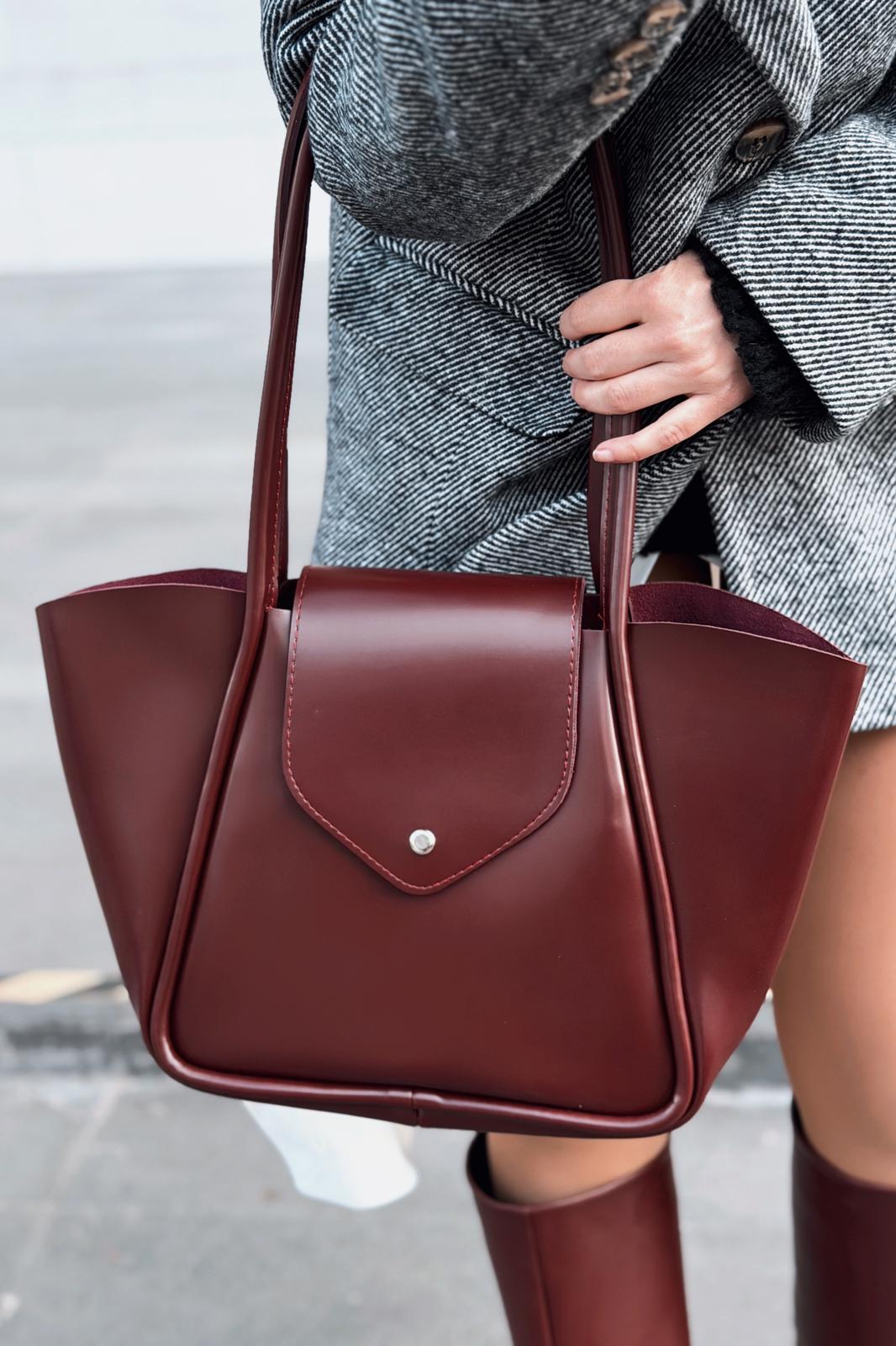 Jolin Omuz Çantası Bordo Mat Deri Makyaj Çantalı - ILOVESHOES