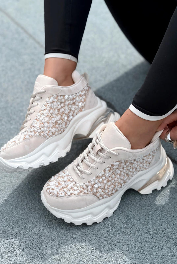 Melion Kadın Spor Ayakkabı Bej Pullu - ILOVESHOES