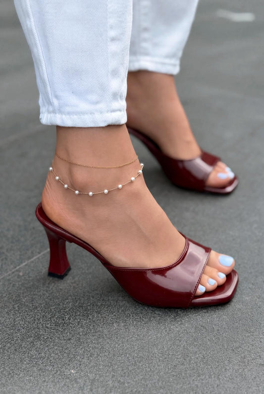 Arinor Topuklu Terlik Bordo Rugan - ILOVESHOES