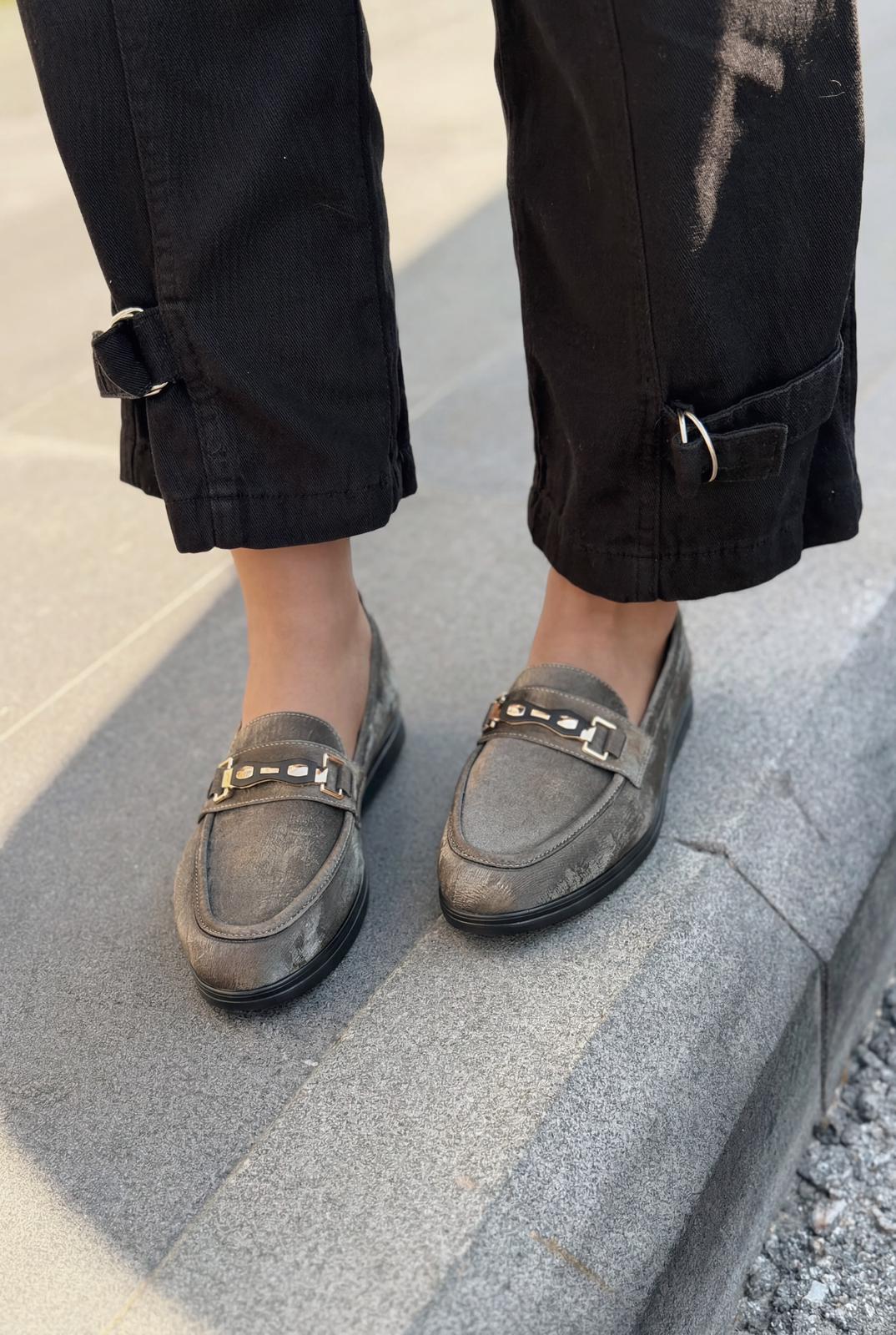 Torel Kadın Loafer Gri Saten - ILOVESHOES