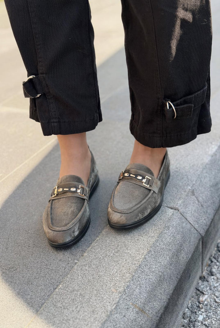 Torel Kadın Loafer Gri Saten - ILOVESHOES