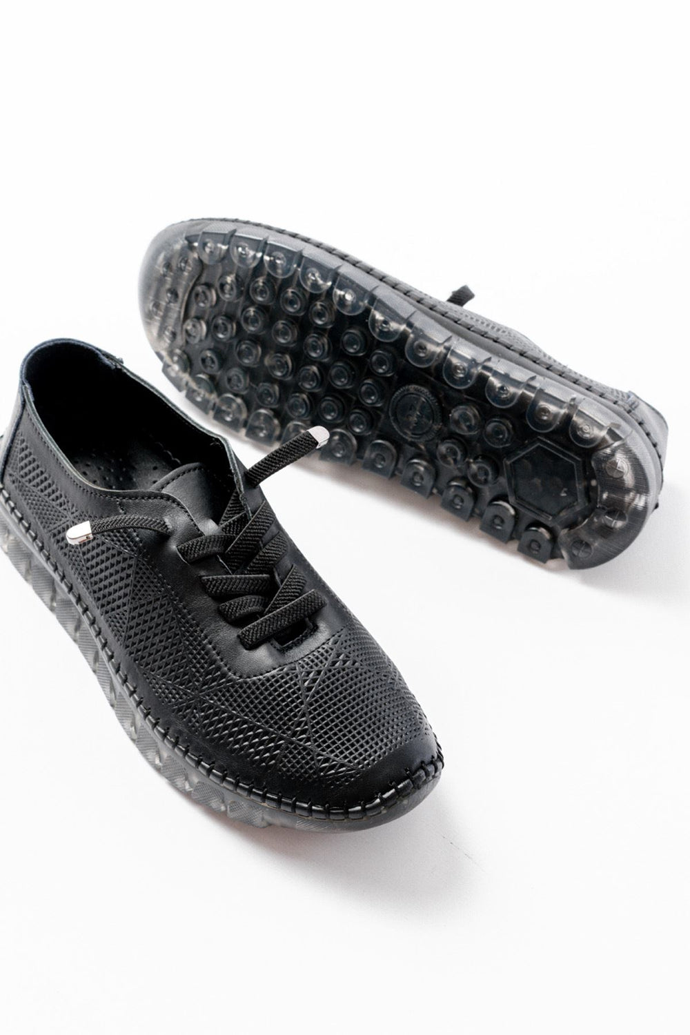 Narissa Hakiki Deri Siyah Şeffaf Taban Kadın Spor Ayakkabı - ILOVESHOES