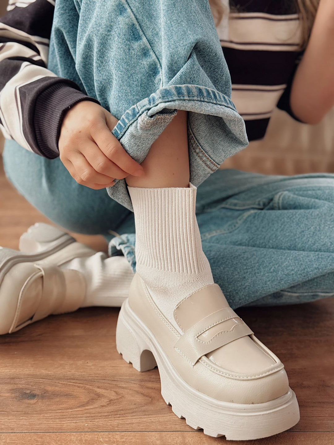 Celora Kadın Kalın Taban Bot Bej Triko - ILOVESHOES