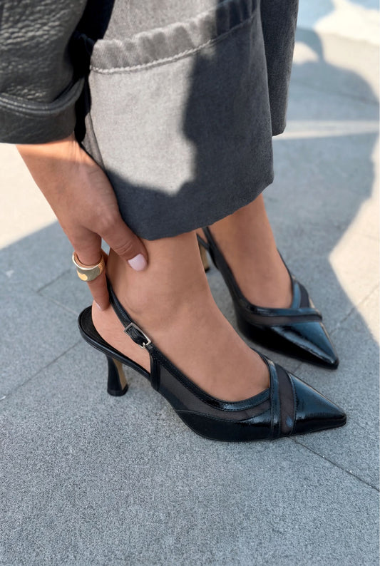 Almerion Stiletto Siyah Parlak Deri