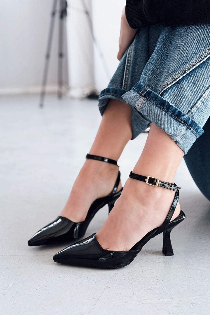 Rivara Siyah Rugan Günlük 7 cm Topuklu Kadın Ayakkabı - ILOVESHOES Türkiye