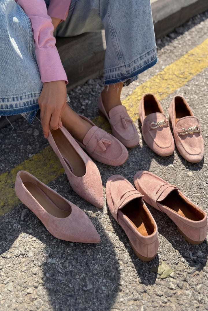 Olena Pudra Süet Kadın Loafer - ILOVESHOES