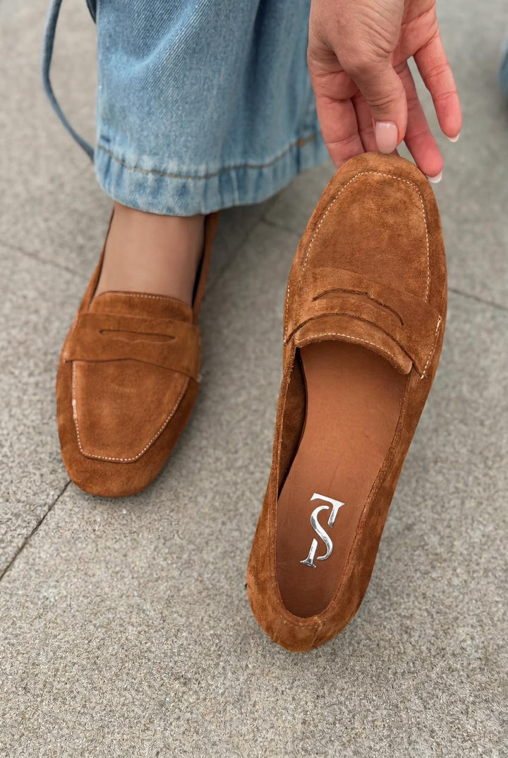 Melniel Hakiki Süet Kadın Loafer Taba - ILOVESHOES