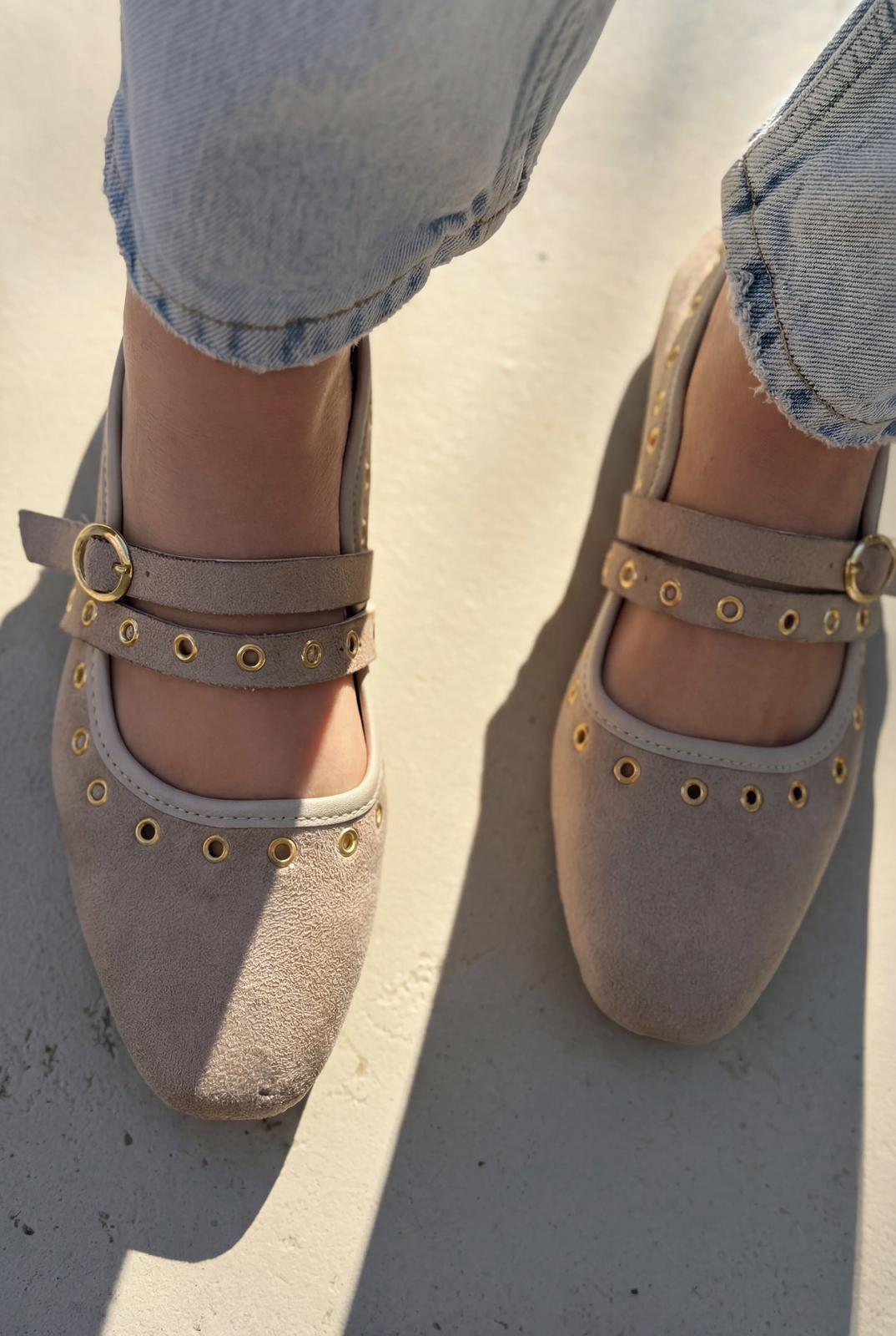 Elia Kadın Babet Bej Süet - ILOVESHOES
