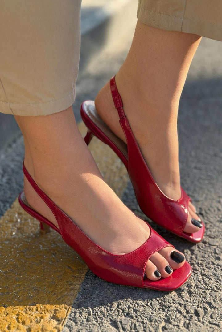 Velavo Kırmızı Kırışık Rugan Kadın Topuklu Sandalet - ILOVESHOES