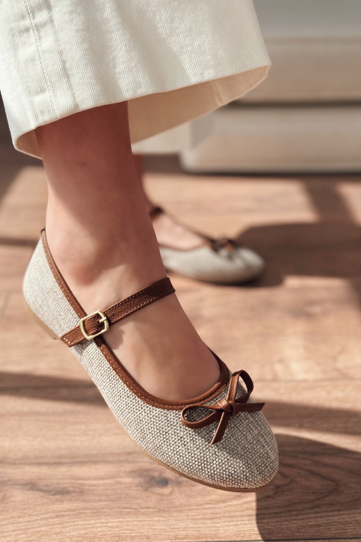 Ralina Kahverengi Keten Toka Detaylı Kadın Babet - ILOVESHOES