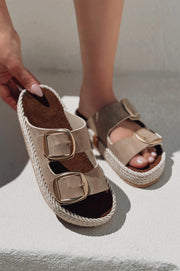 Bavira Nubuk Bej Düz Kadın Terlik - ILOVESHOES