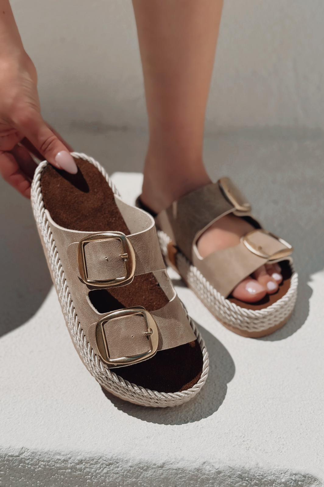 Bavira Nubuk Bej Düz Kadın Terlik - ILOVESHOES