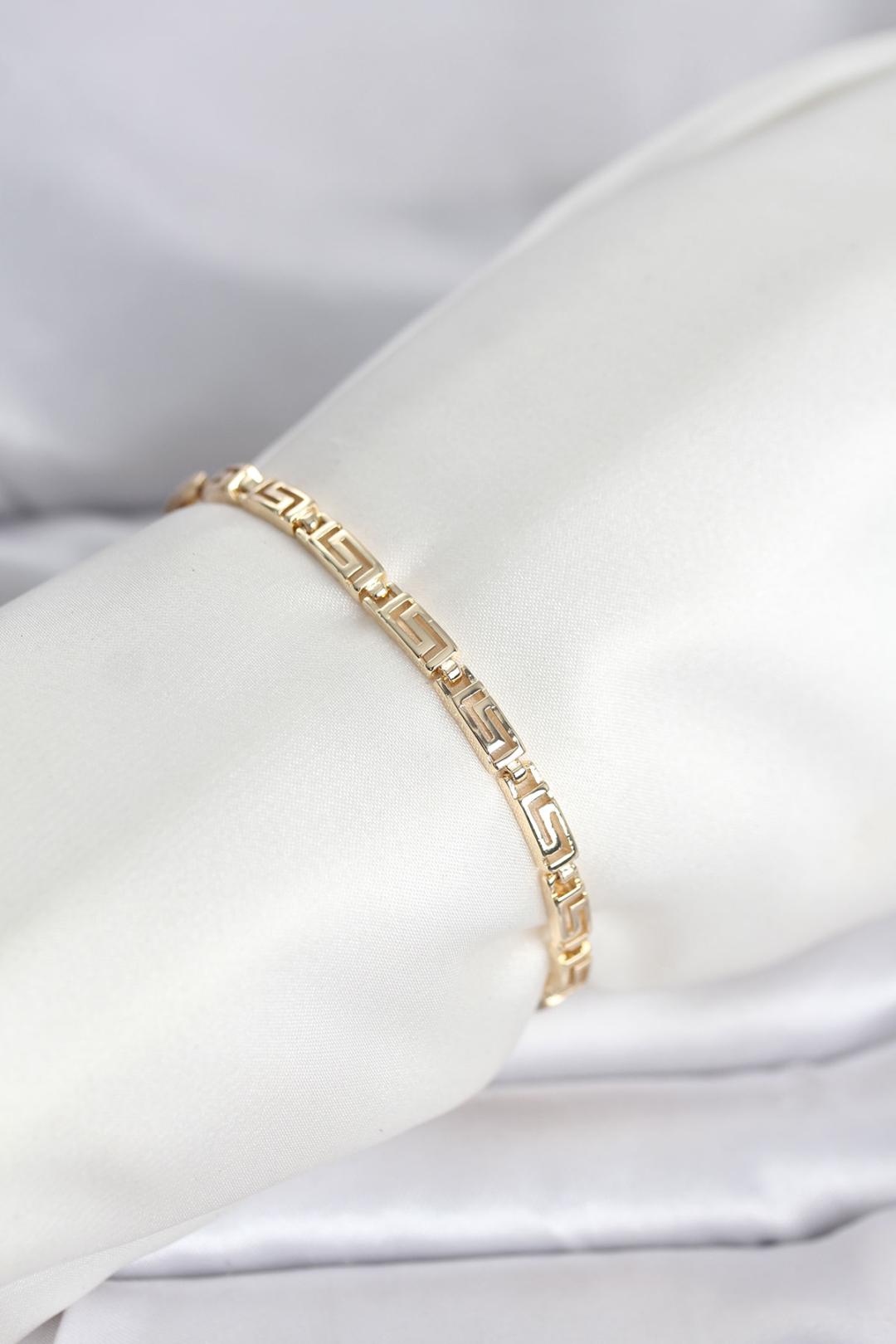 ILS - 1104 Kadın Bileklik Gold 14K Pirinç Geometrik Model - ILOVESHOES